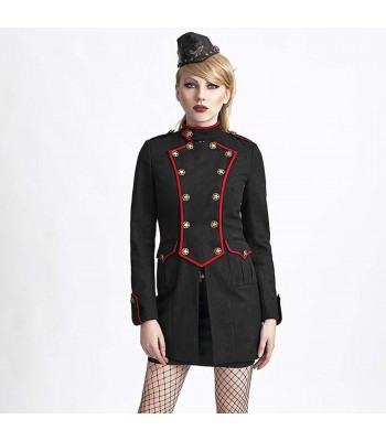 Women Punk Military Coat Winter Uniform Style High Collar Wool Coat Girl Soldier